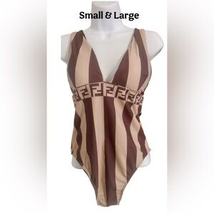 Brown and Tan One Piece Swimsuit